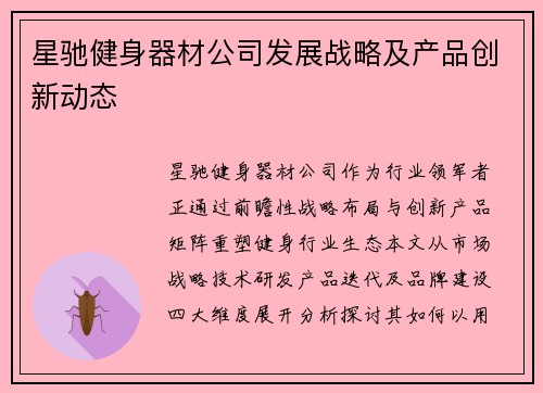 星驰健身器材公司发展战略及产品创新动态